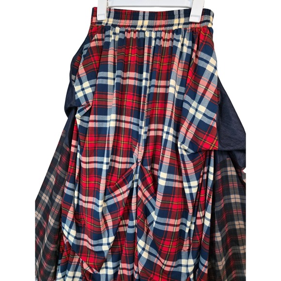 Kosmios Boho Plaid Patchwork Maxi Skirt Draped Pockets Festival Size L - Picture 10 of 16